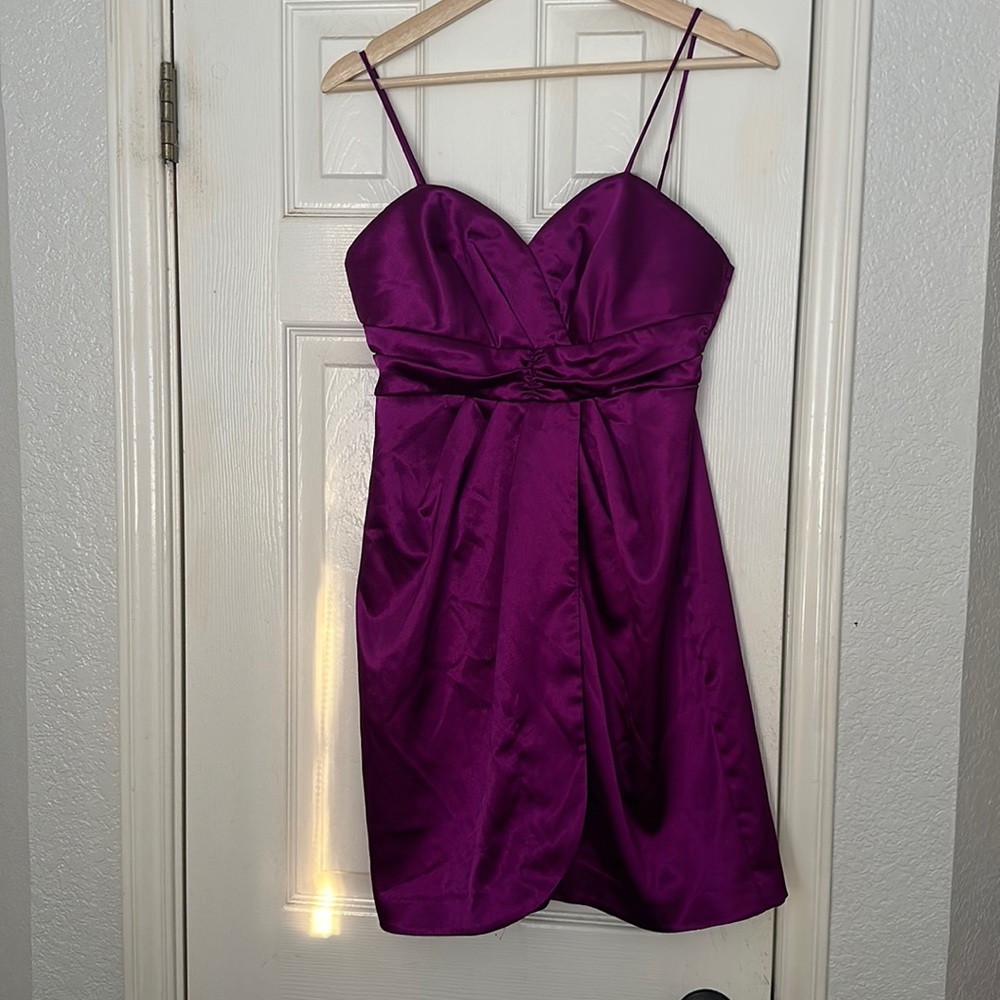 Magenta spaghetti strap cocktail dress